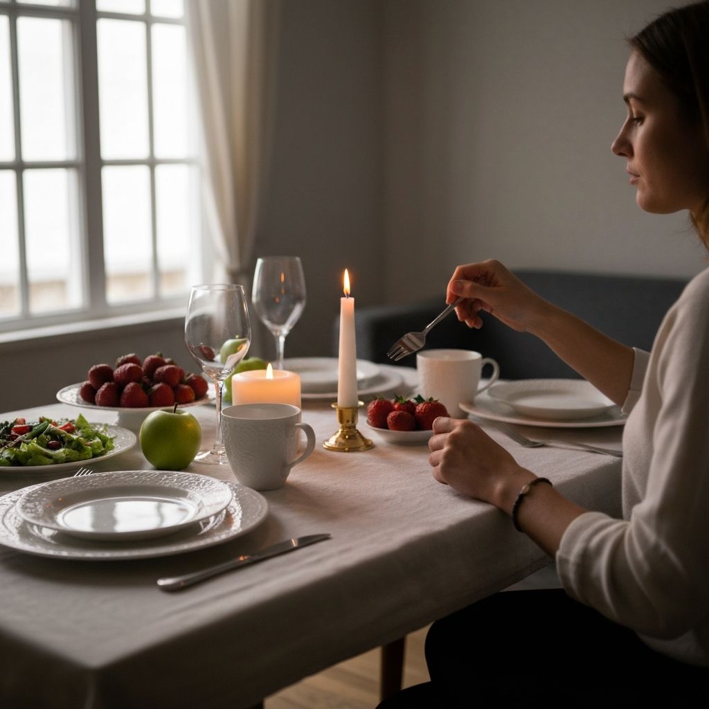 Mindful eating ritual with elegant table setting